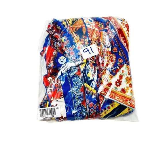 VENUS Blue Multi Cold-Shoulder Wrap Top - Picture 2 of 4